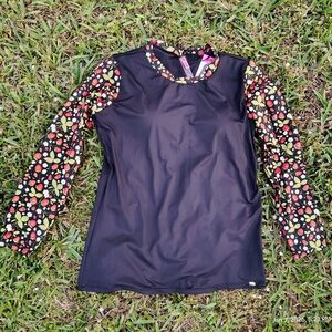 Betsey Johnson Black Top with Floral Sleeves